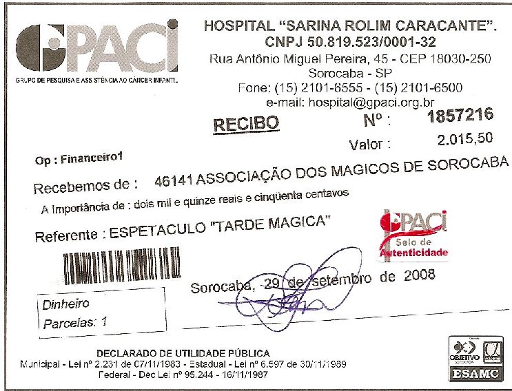 1o. de dois recibos.