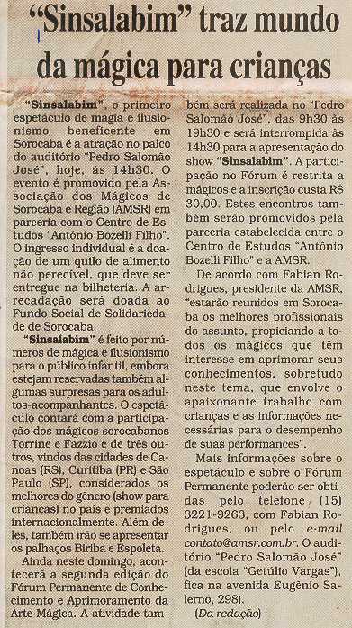 Mat�ria Publicada em 19/06/2005 no caderno Mais Cruzeiro