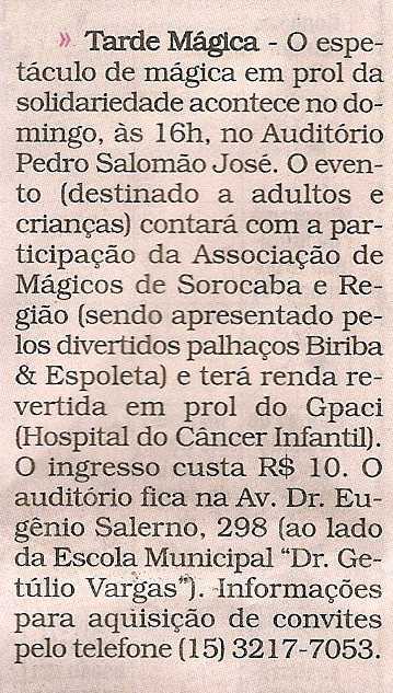 Mat�ria Publicada em 25/09/2008 na capa e no caderno Mais Cruzeiro, p�gina E-4.